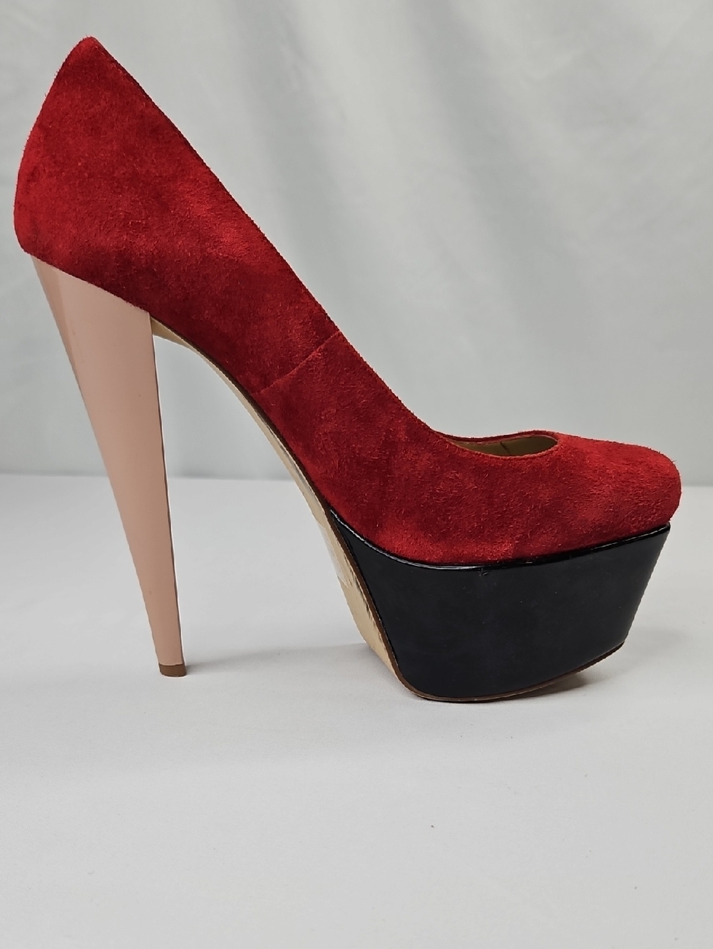 Aldo Red Suede Platform Pump with Blush Heel Size 8